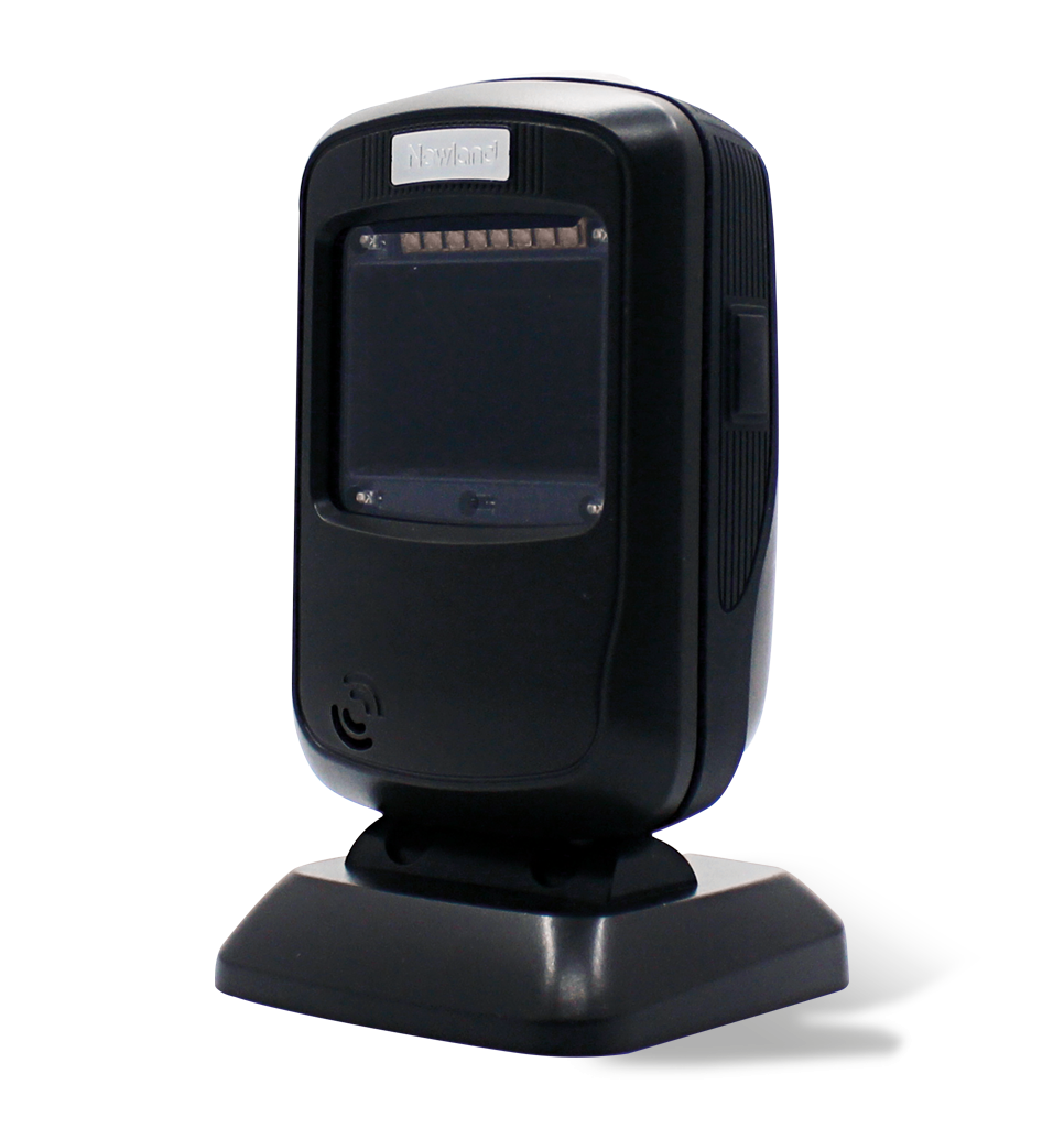 This image shows Newland barcode presentation scanner FR4080 Koi black color from the front side